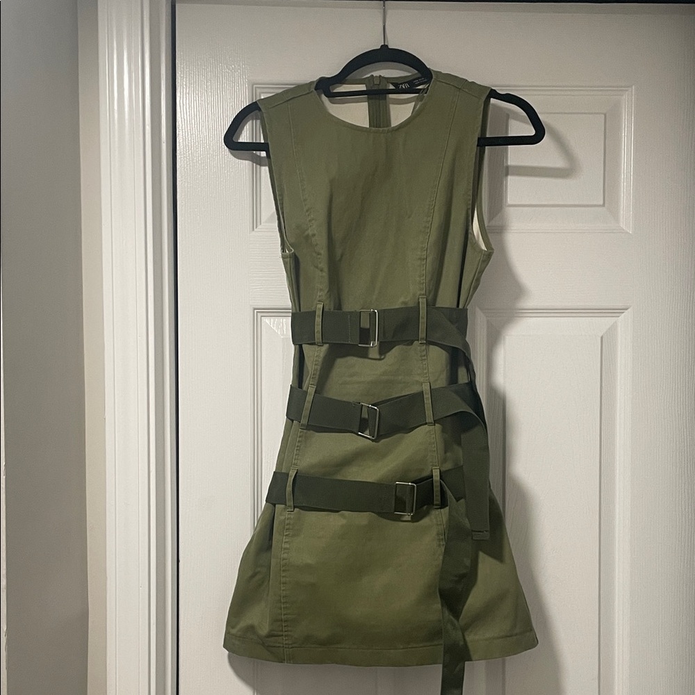Zara Green Khaki Belted Mini Dress